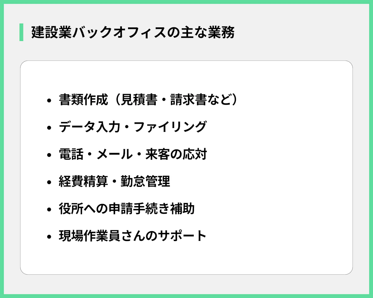 建設業バックオフィスの主な業務