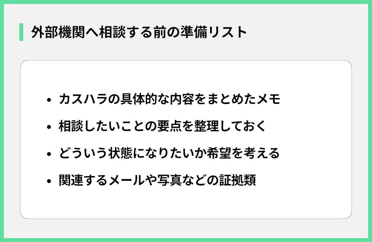 外部機関へ相談する前の準備リスト