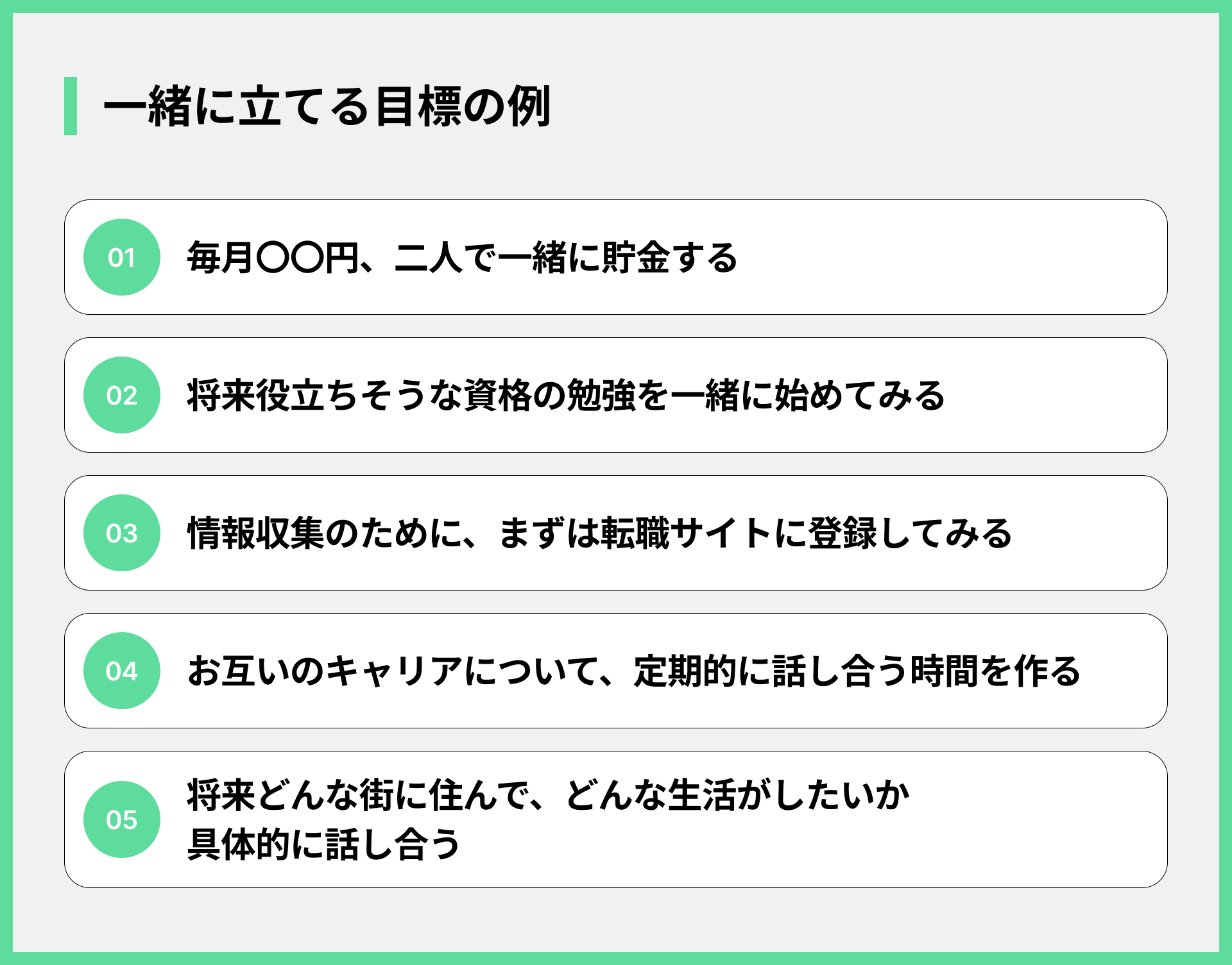 一緒に立てる目標の例