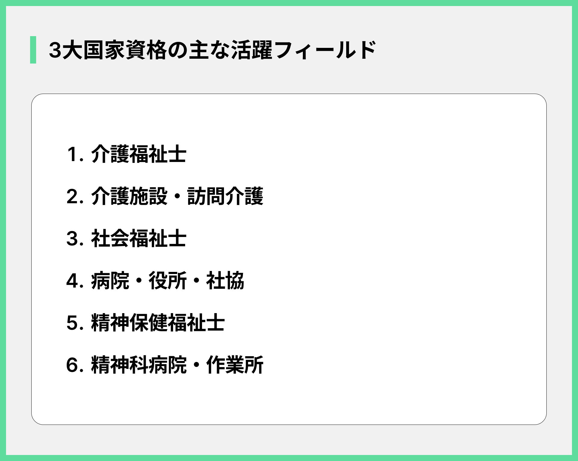 3大国家資格の主な活躍フィールド