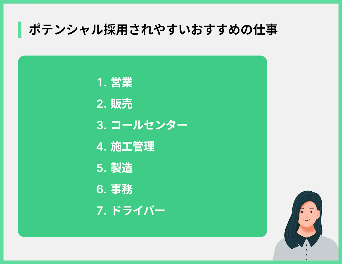 ポテンシャル採用されやすいおすすめの仕事