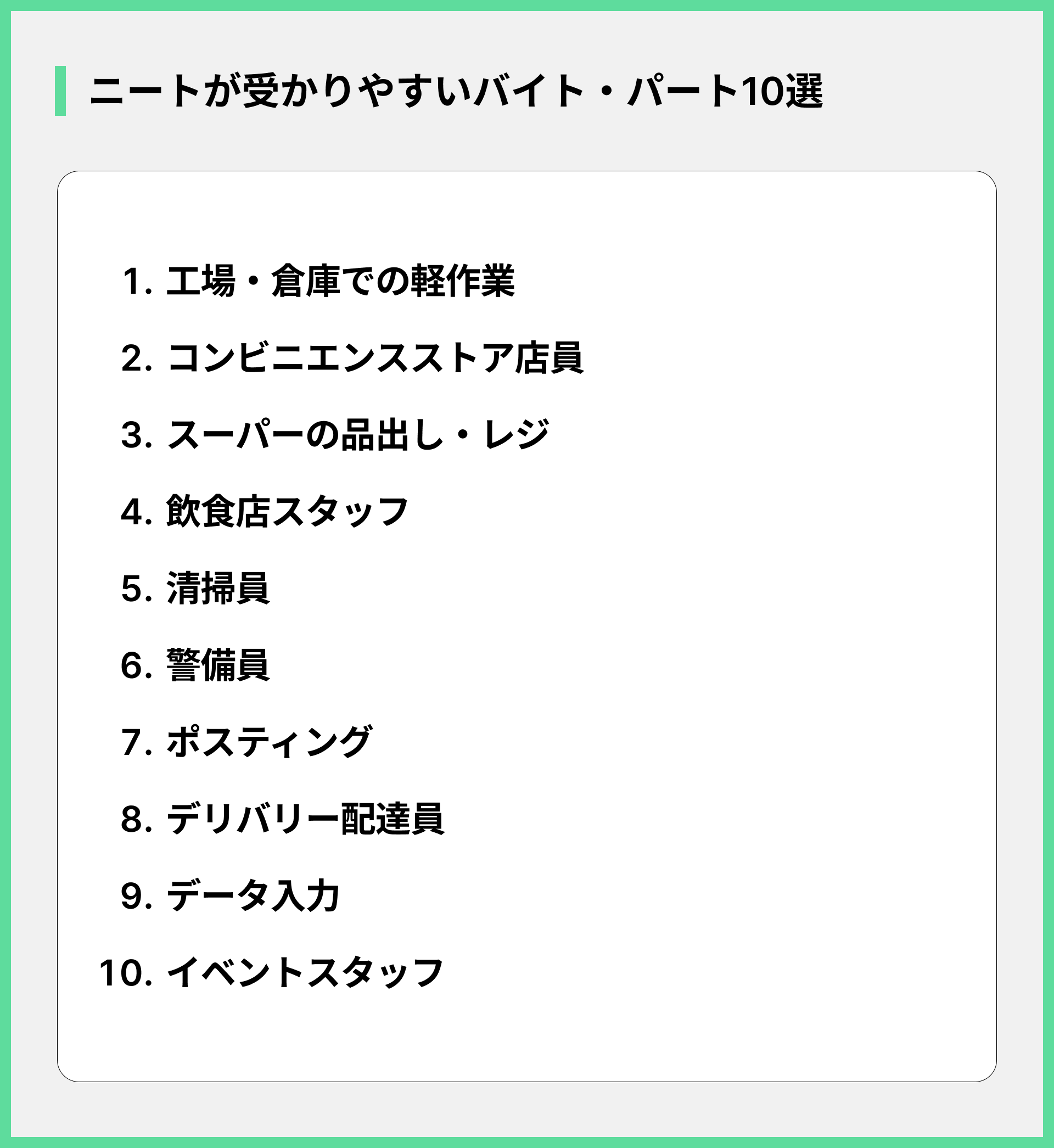 ニートが受かりやすいバイト・パート10選