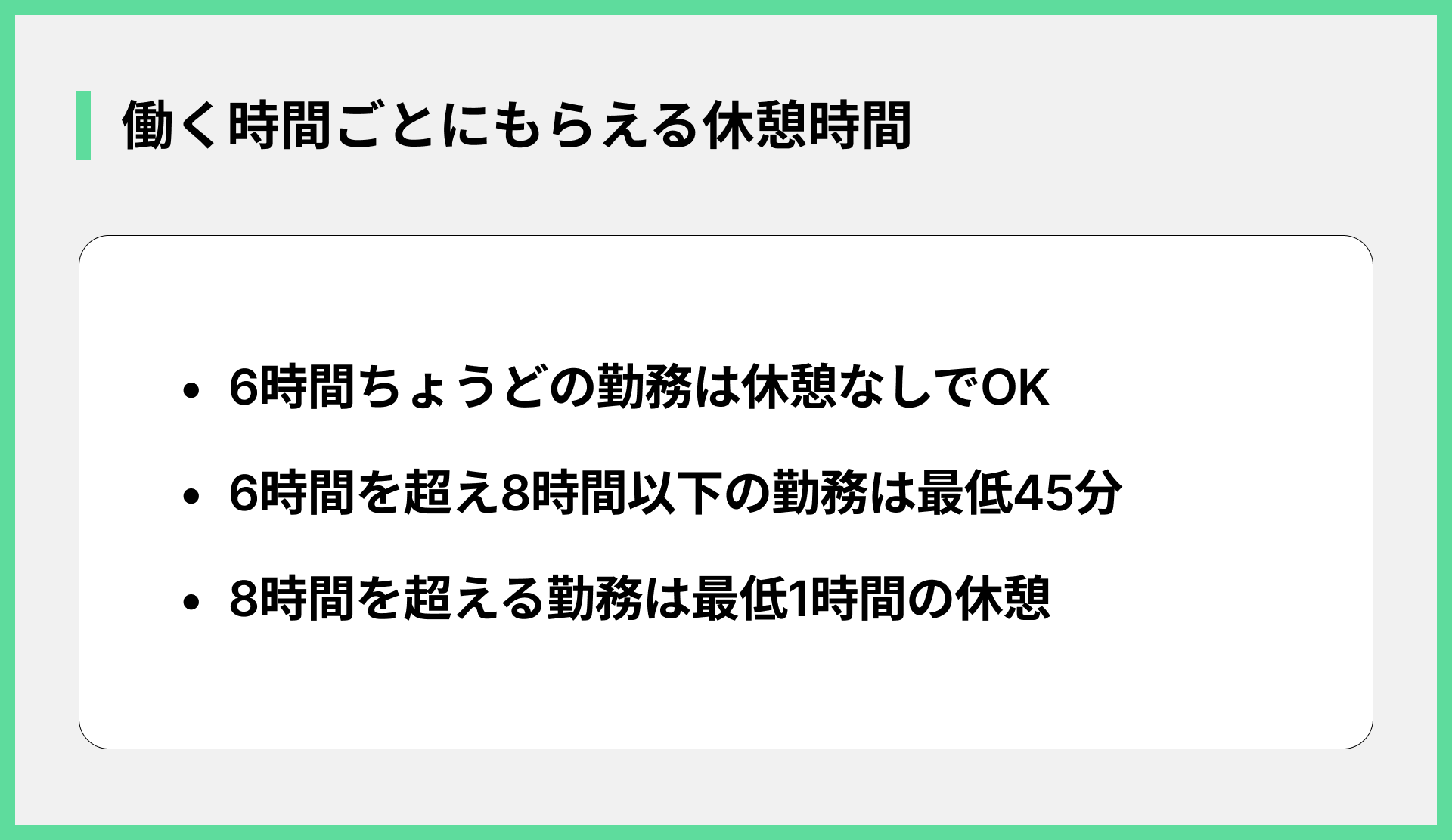 働く時間ごとにもらえる休憩時間