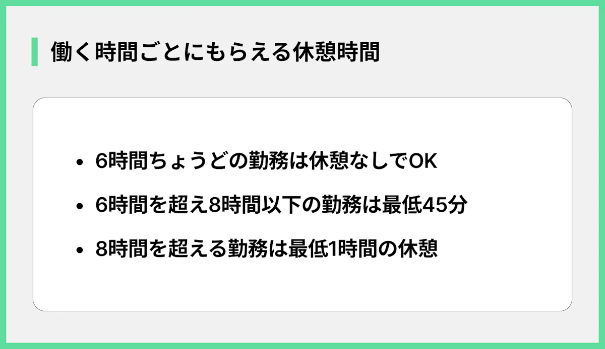 働く時間ごとにもらえる休憩時間