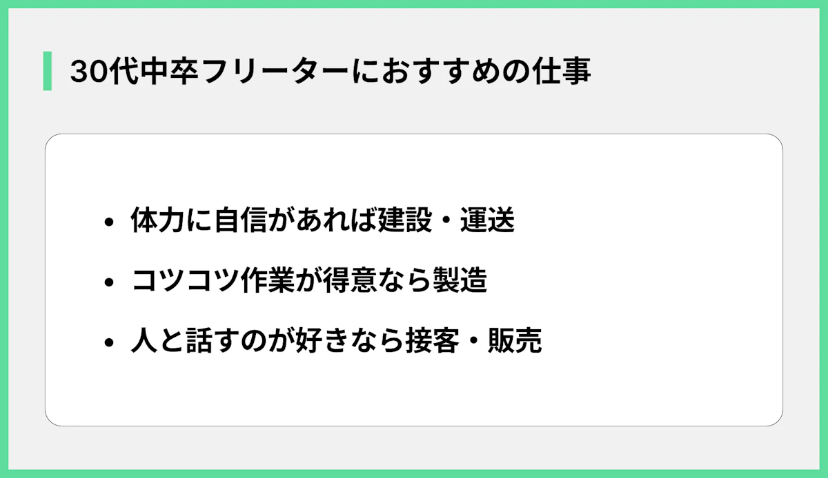 30代中卒フリーターにおすすめの仕事