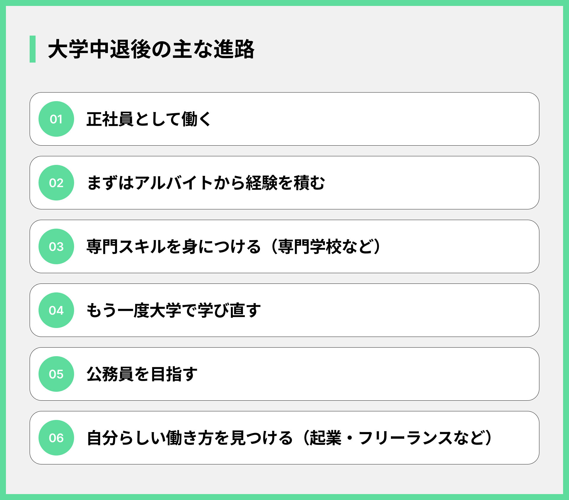 大学中退後の主な進路