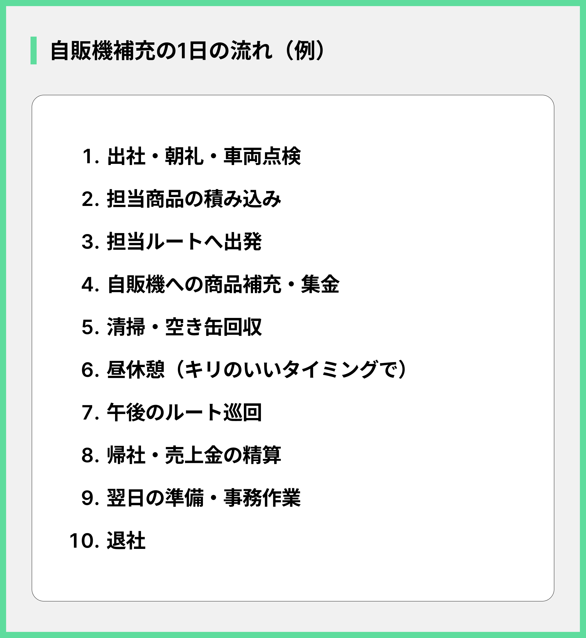 自販機補充の1日の流れ（例）