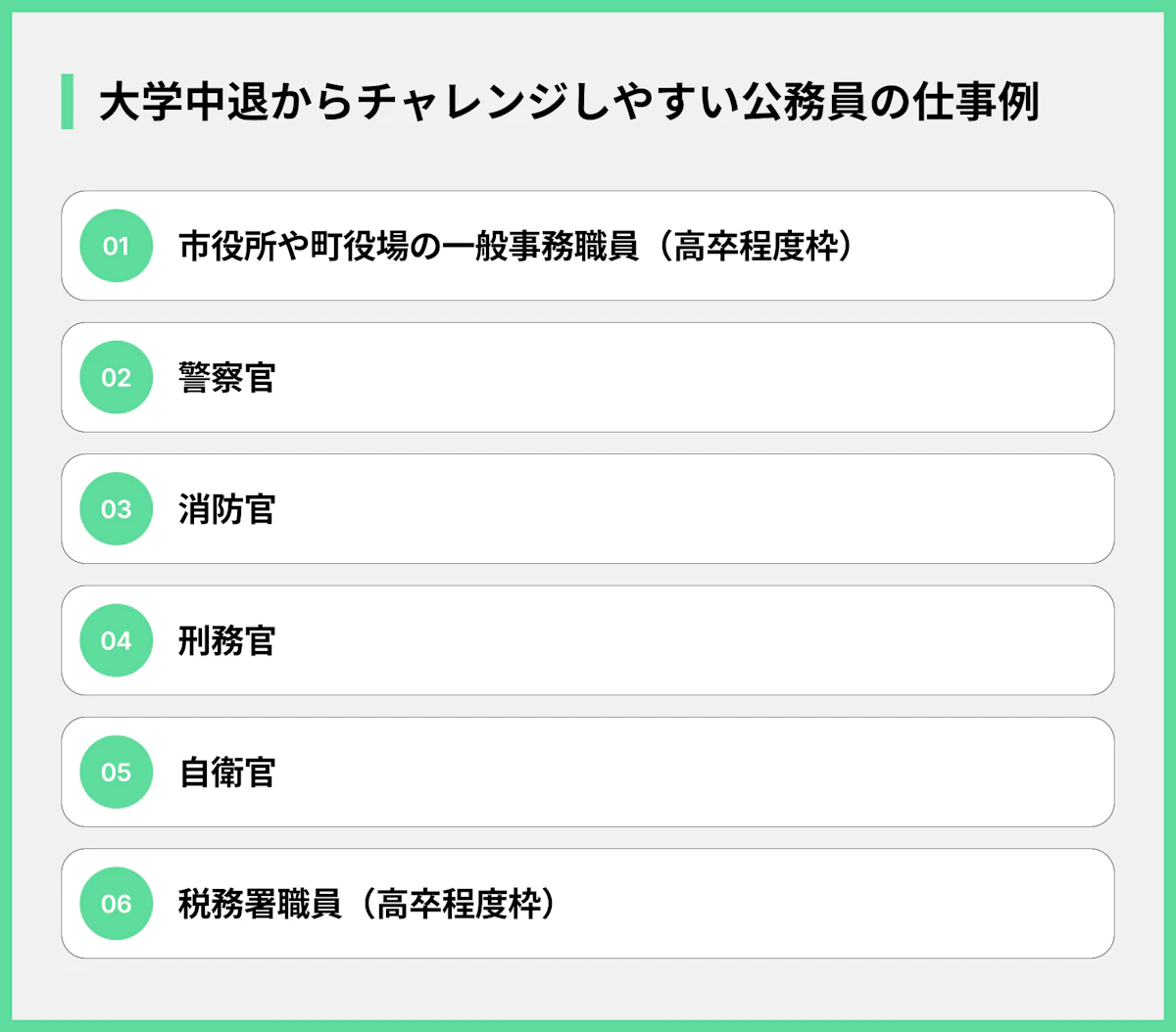 大学中退からチャレンジしやすい公務員の仕事例