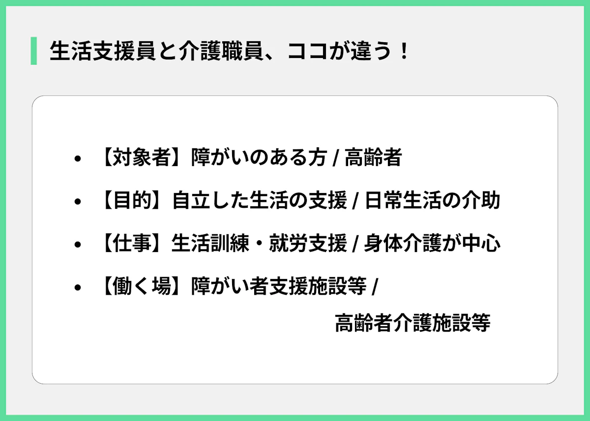生活支援員と介護職員、ココが違う!