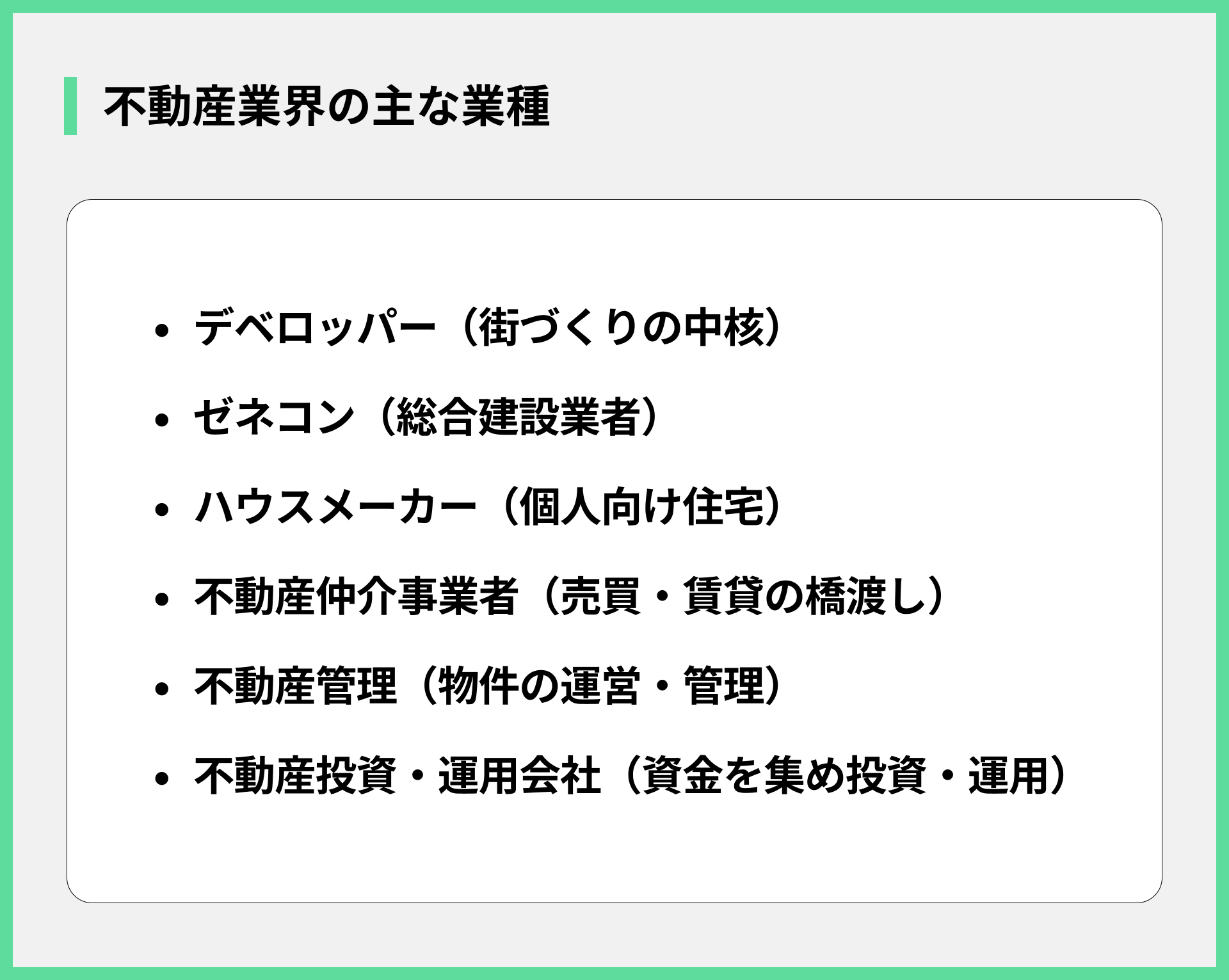 不動産業界の主な業種