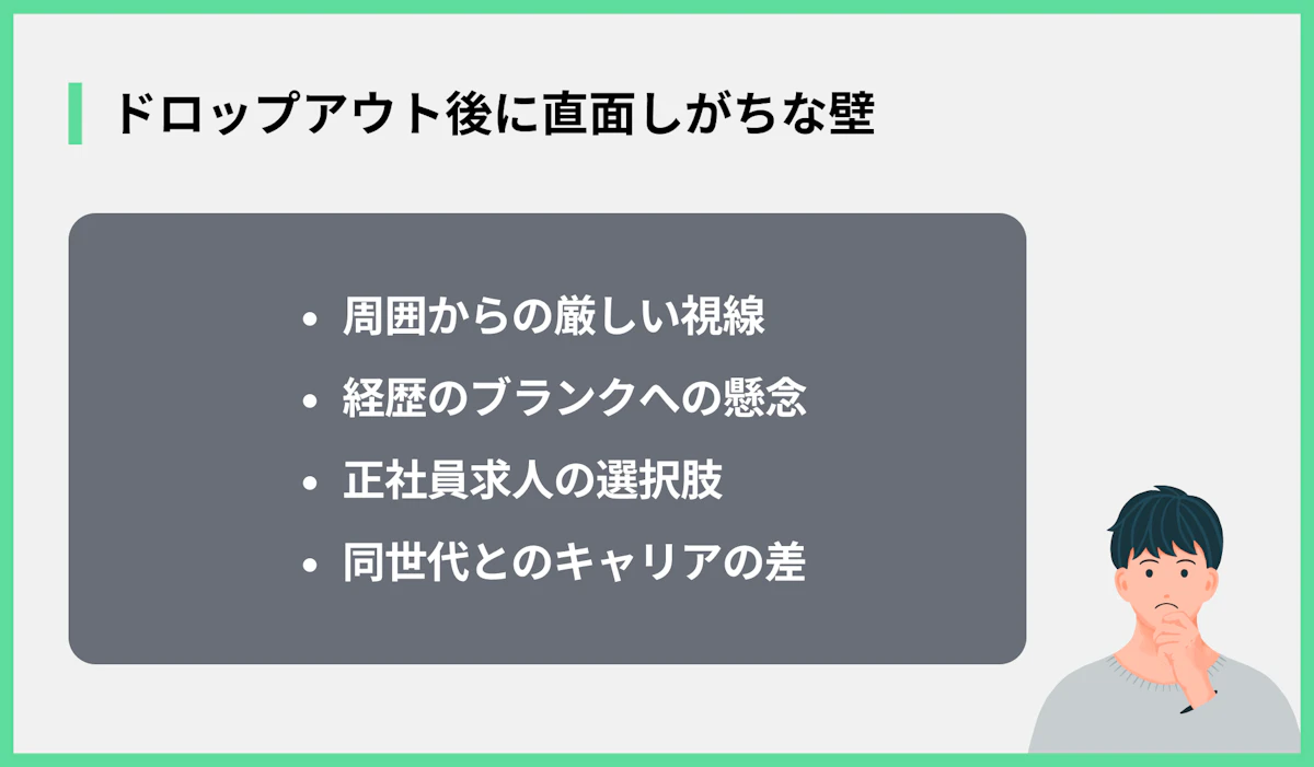 ドロップアウト後に直面しがちな壁