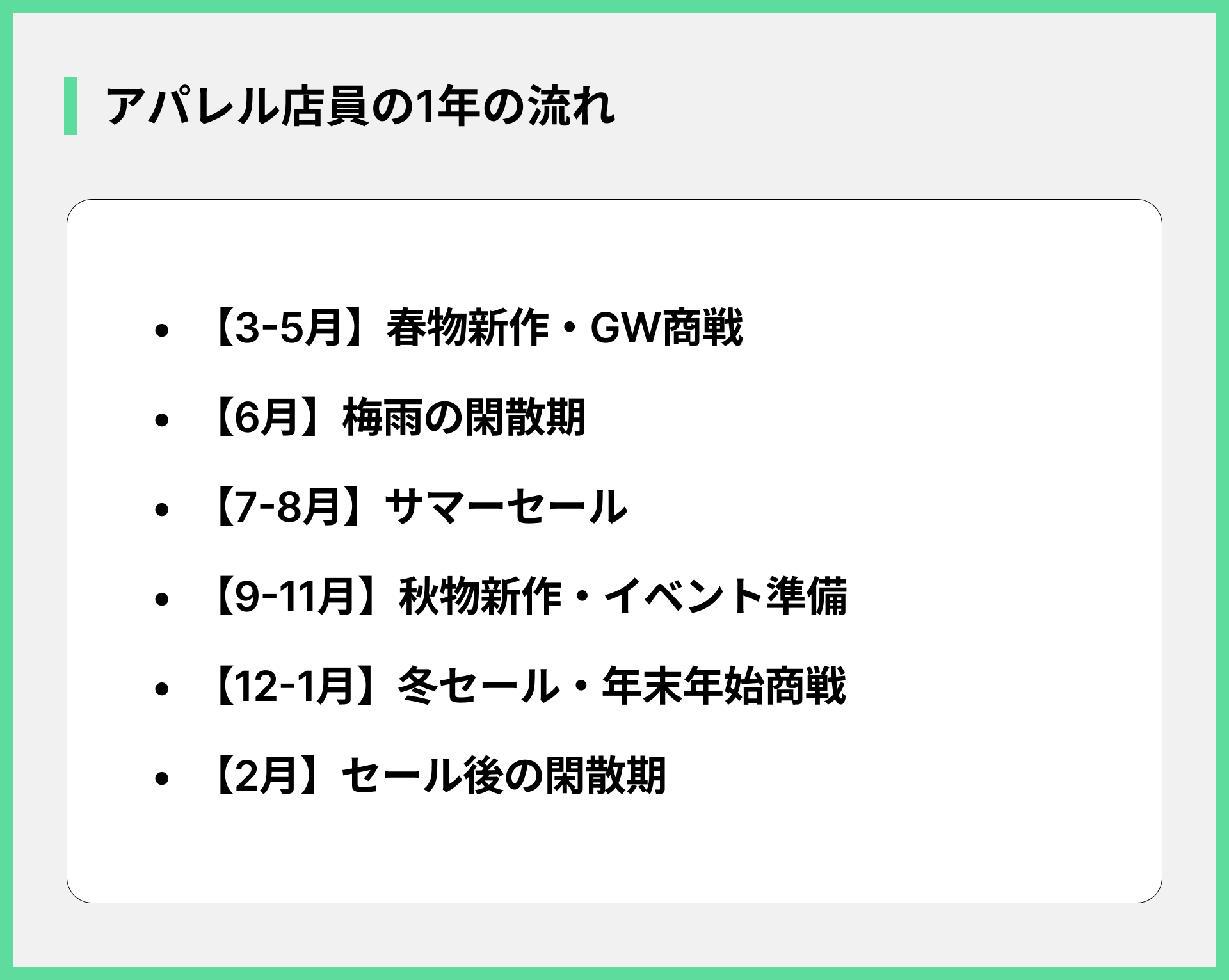 アパレル店員の1年の流れ