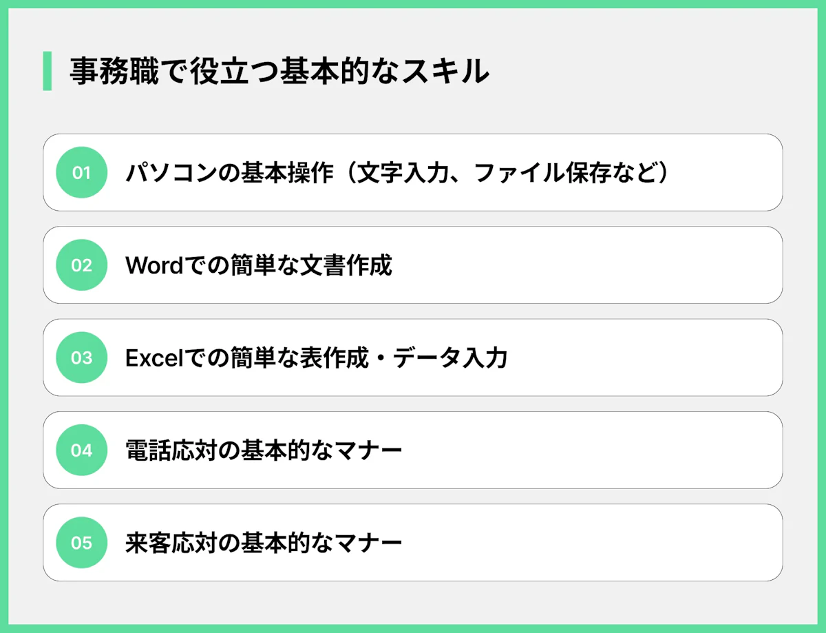 事務職で役立つ基本的なスキル