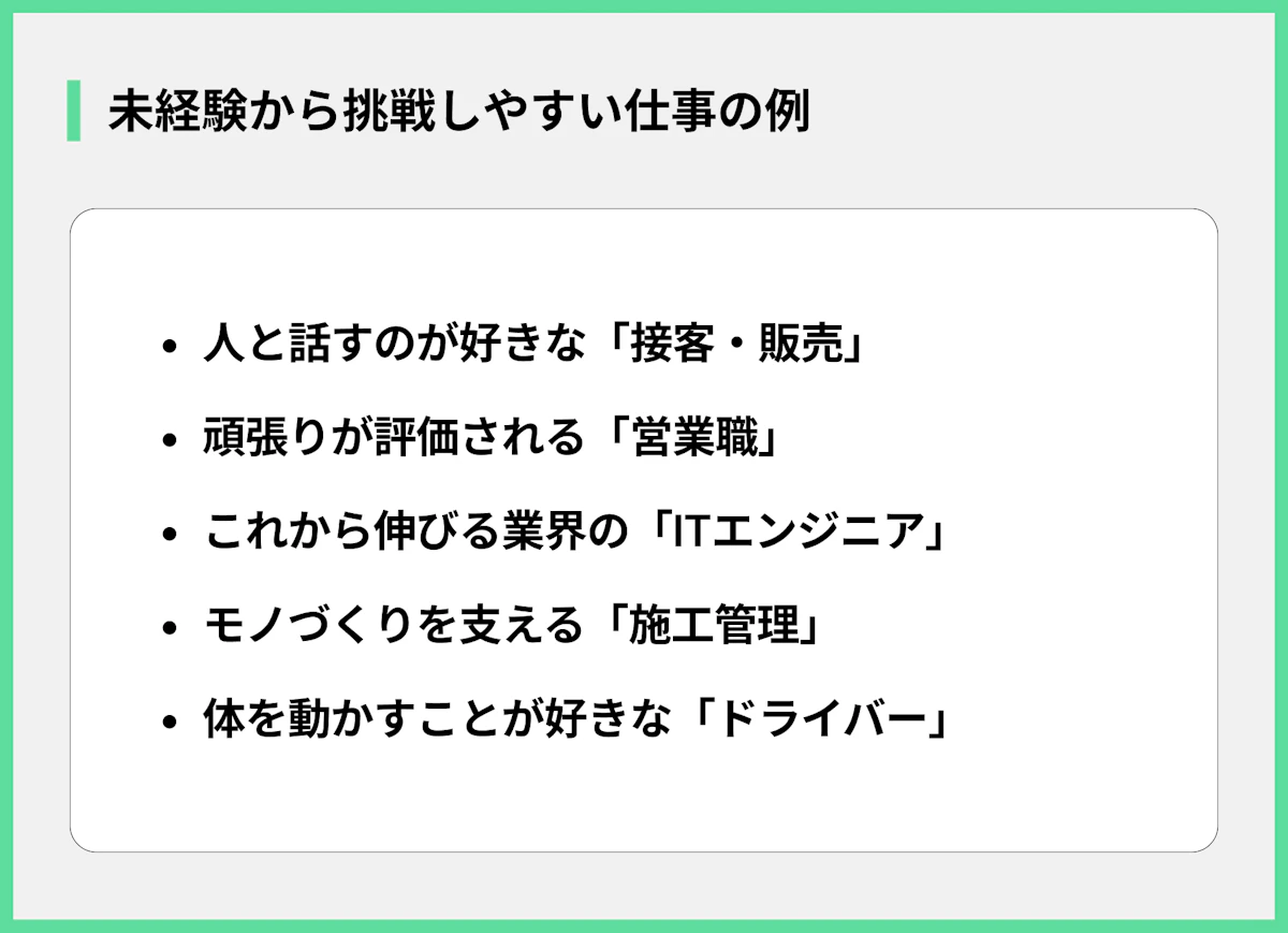 未経験から挑戦しやすい仕事の例