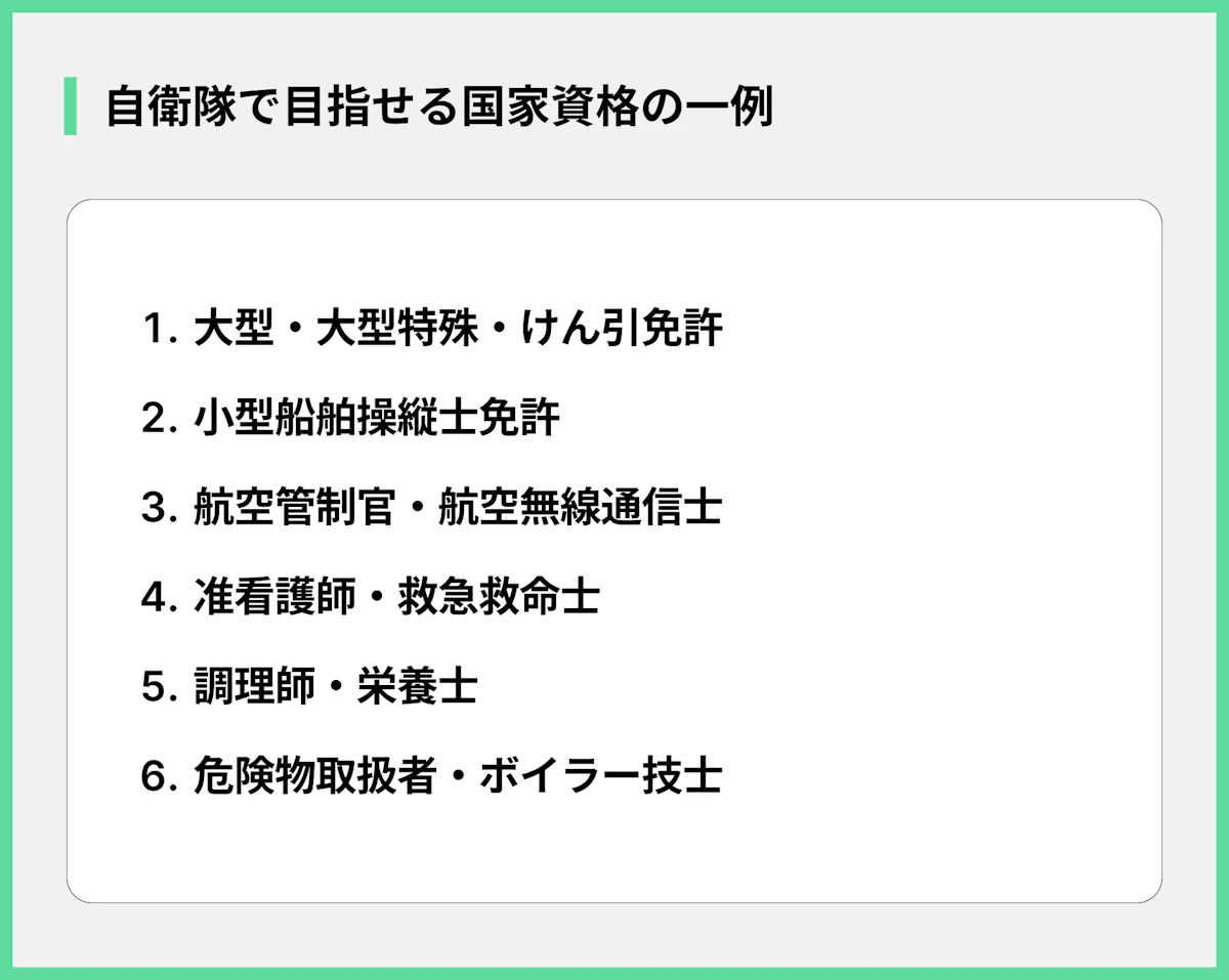 自衛隊で目指せる国家資格の一例