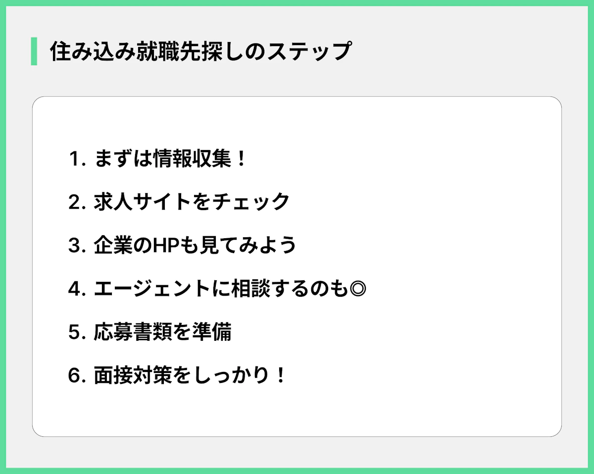 住み込み就職先探しのステップ