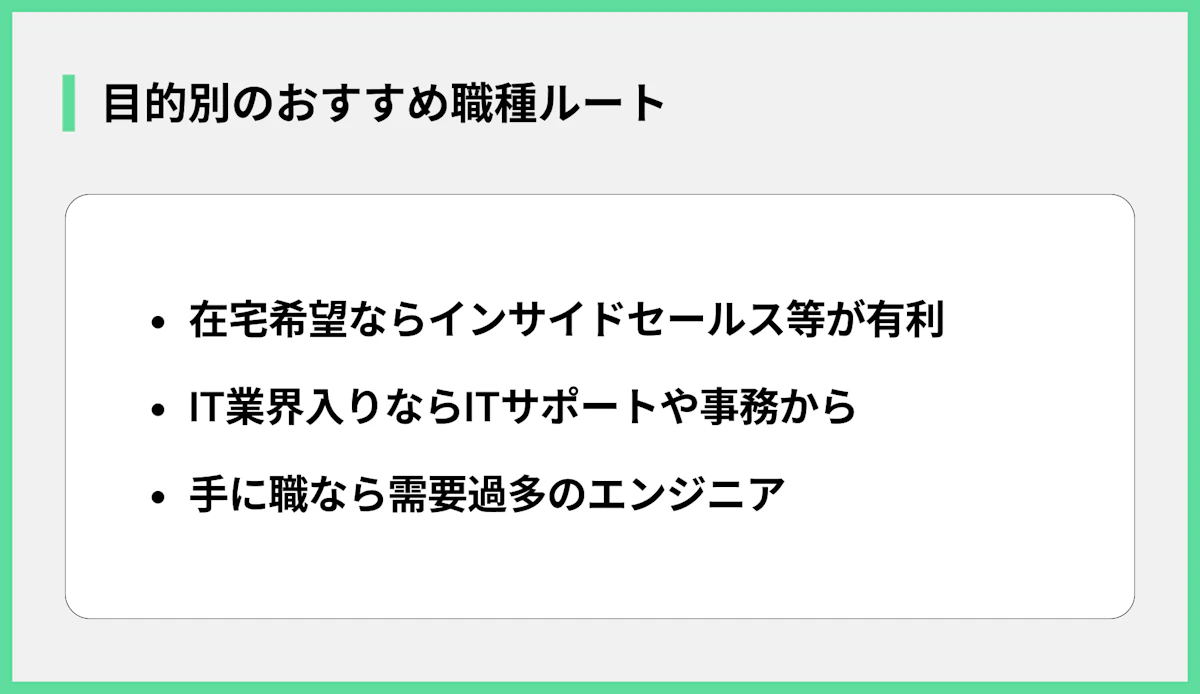 目的別のおすすめ職種ルート