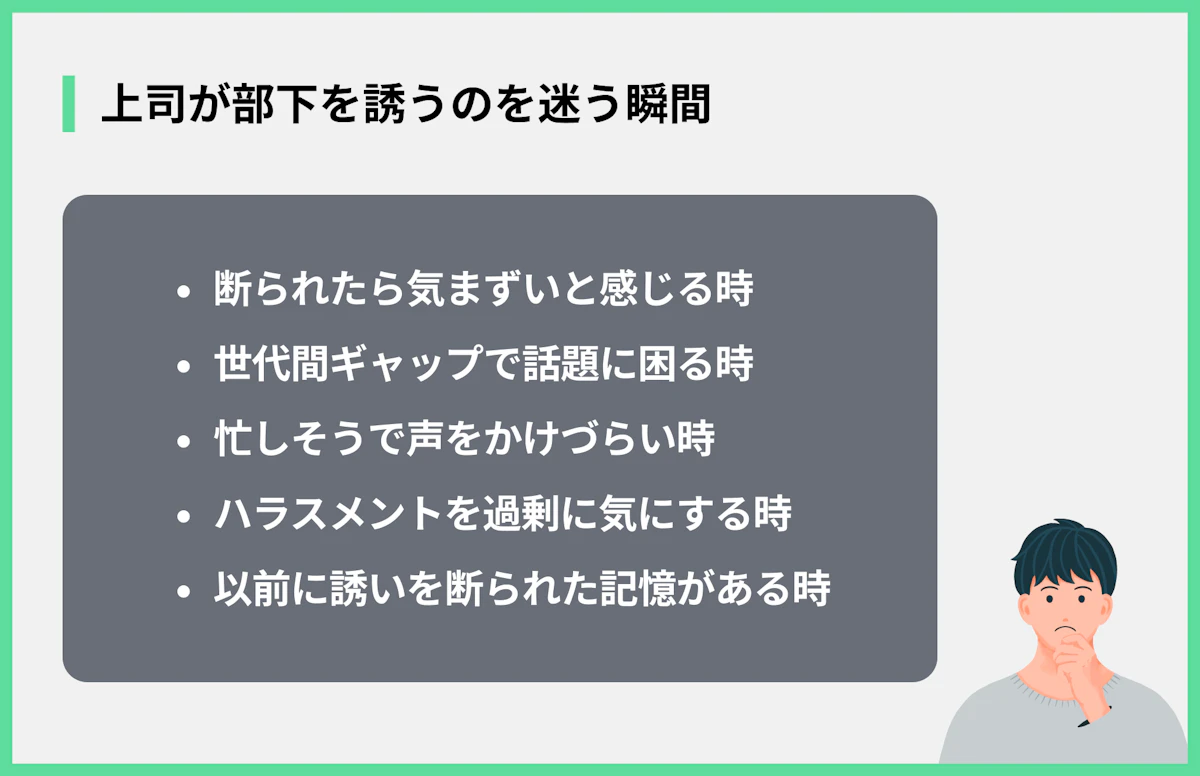 上司が部下を誘うのを迷う瞬間