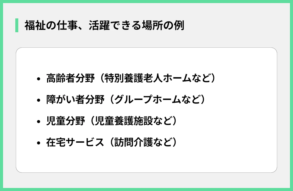 福祉の仕事、活躍できる場所の例