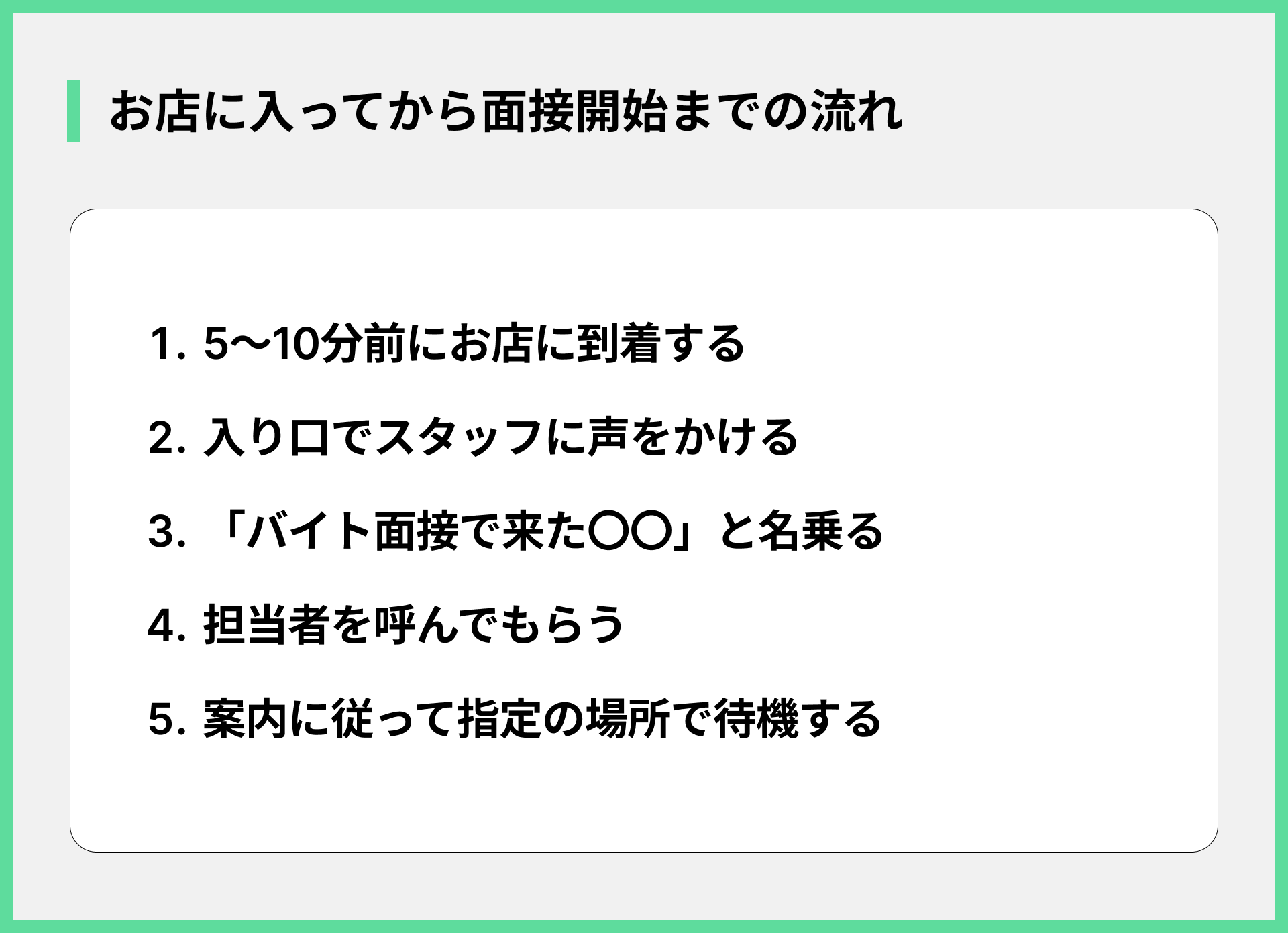 お店に入ってから面接開始までの流れ