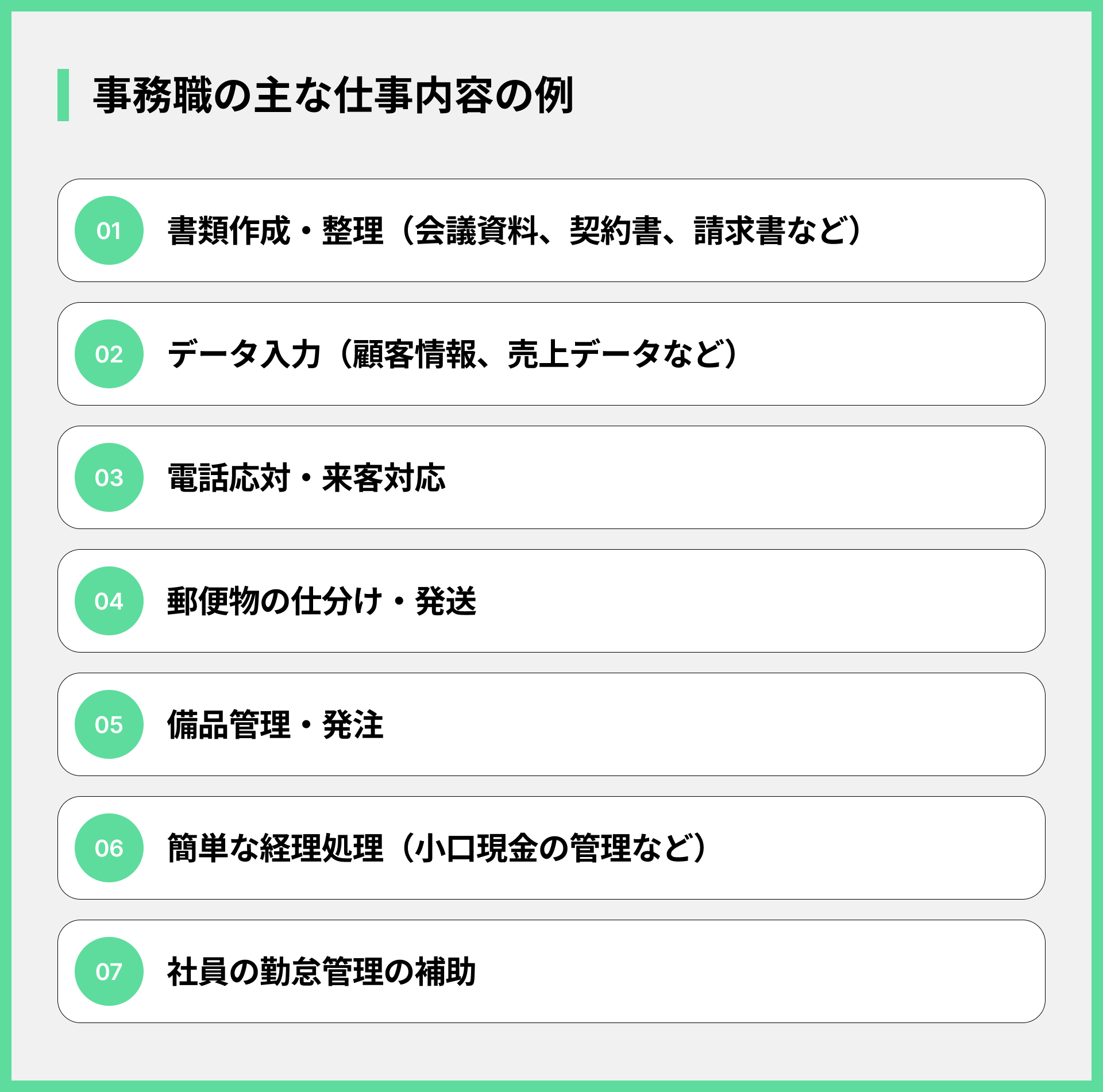 事務職の主な仕事内容の例