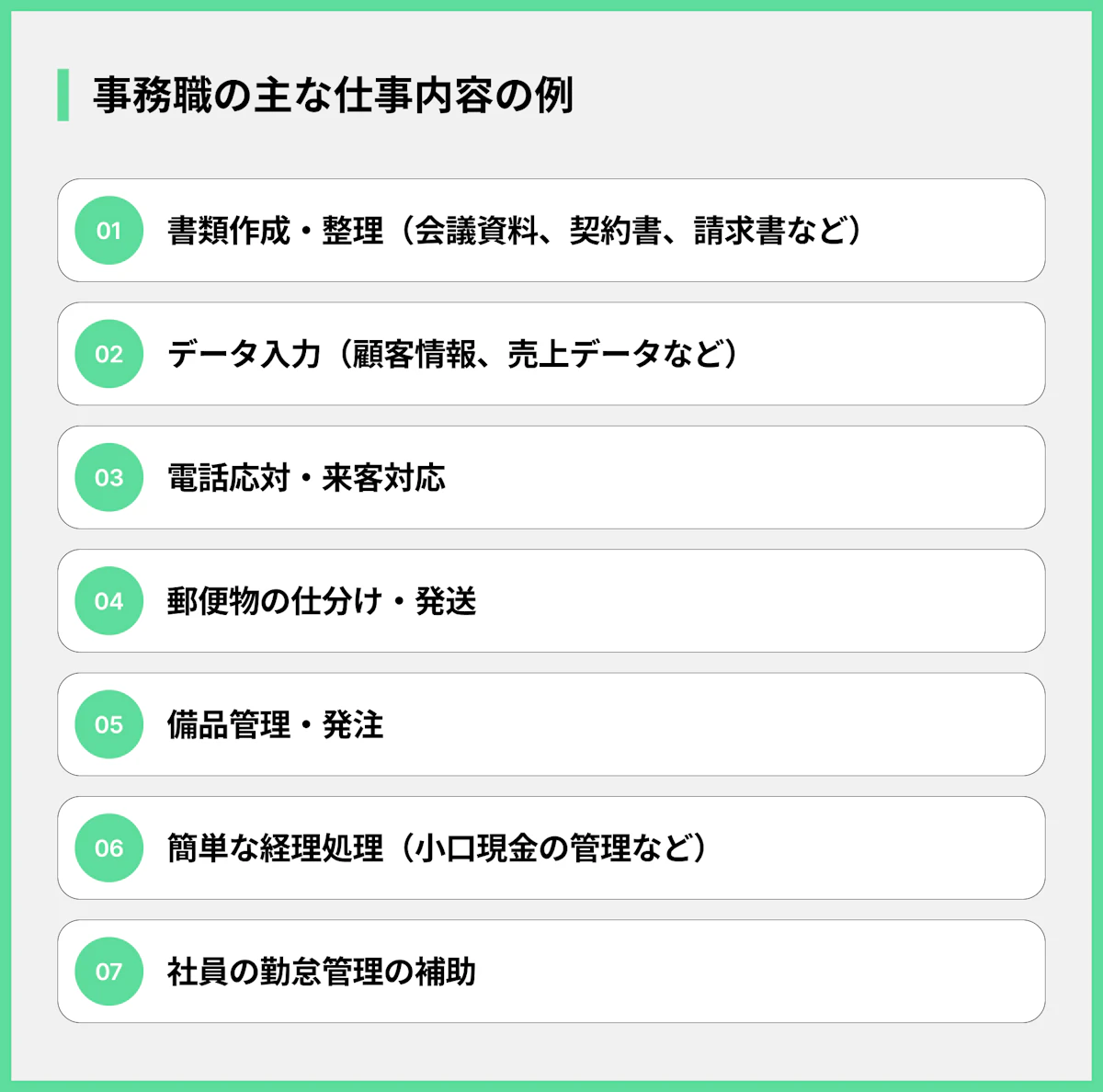 事務職の主な仕事内容の例