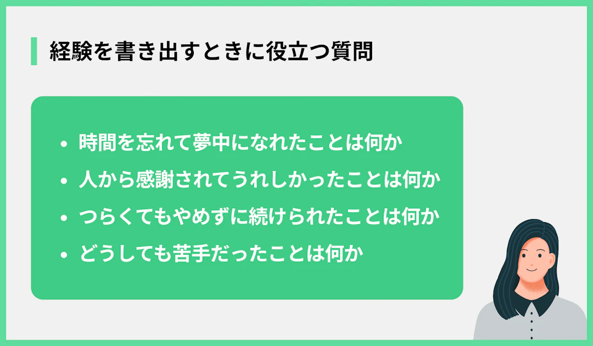 経験を書き出すときに役立つ質問