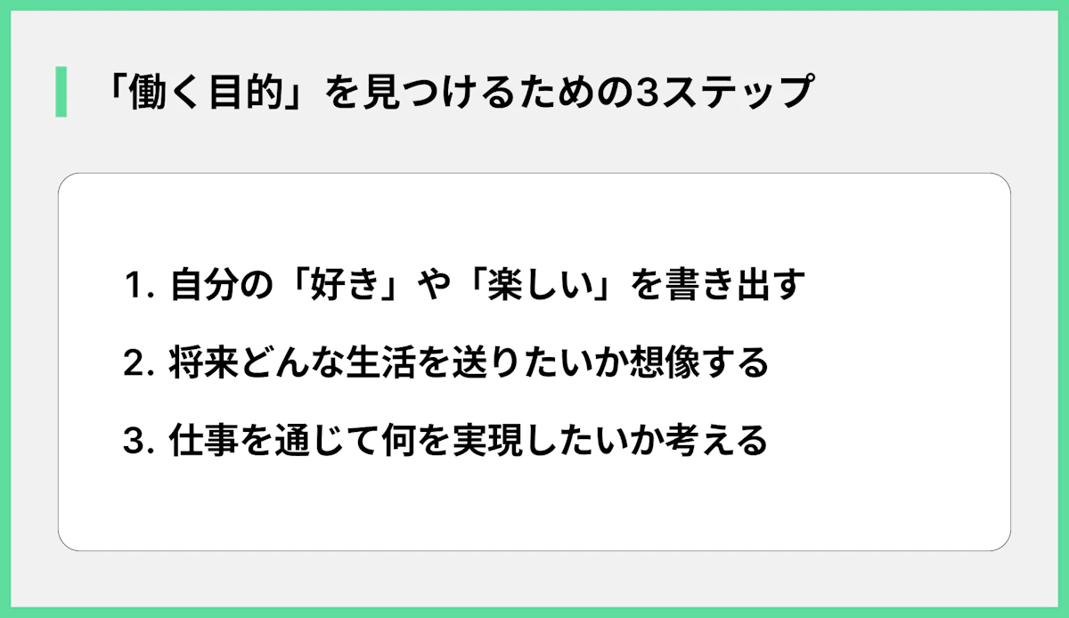 「働く目的」を見つけるための3ステップ