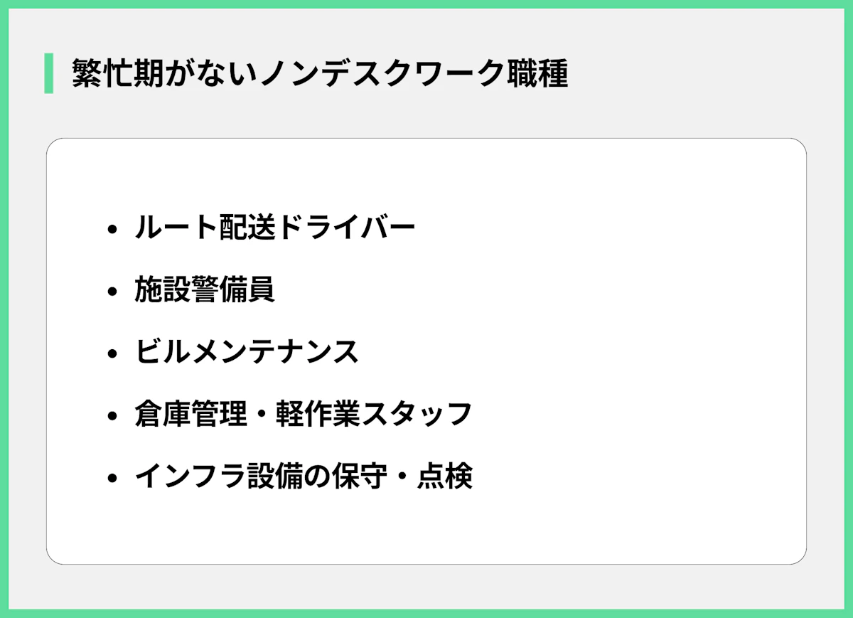 繁忙期がないノンデスクワーク職種