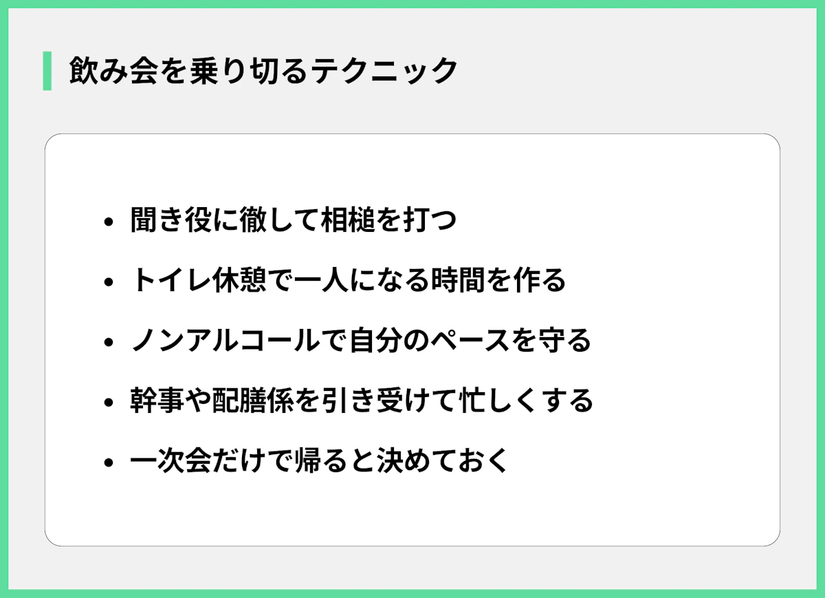 飲み会を乗り切るテクニック