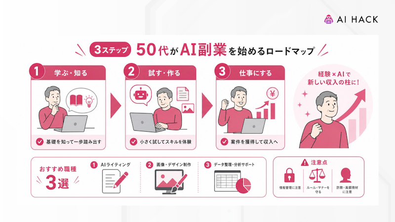 【3ステップ】50代がAI副業を始めるロードマップ