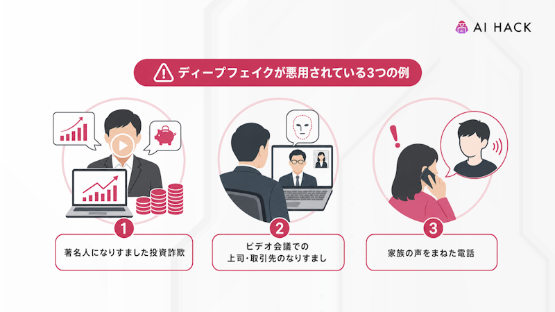 ディープフェイクが悪用されている3つの例