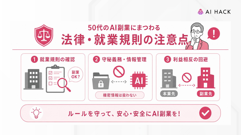 50代のAI副業にまつわる法律・就業規則の注意点