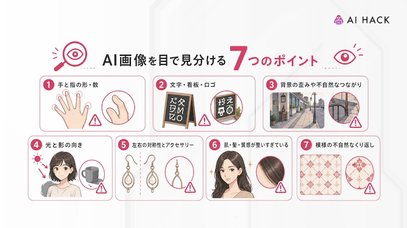 AI画像を目で見分ける7つのポイント