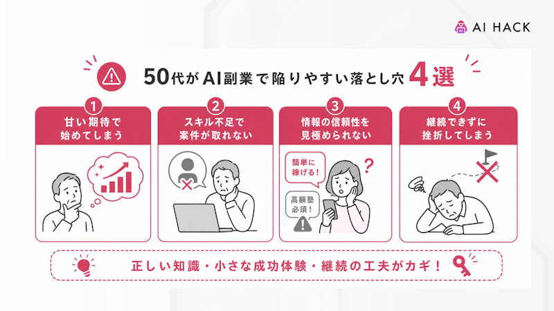 50代がAI副業で陥りやすい落とし穴4選