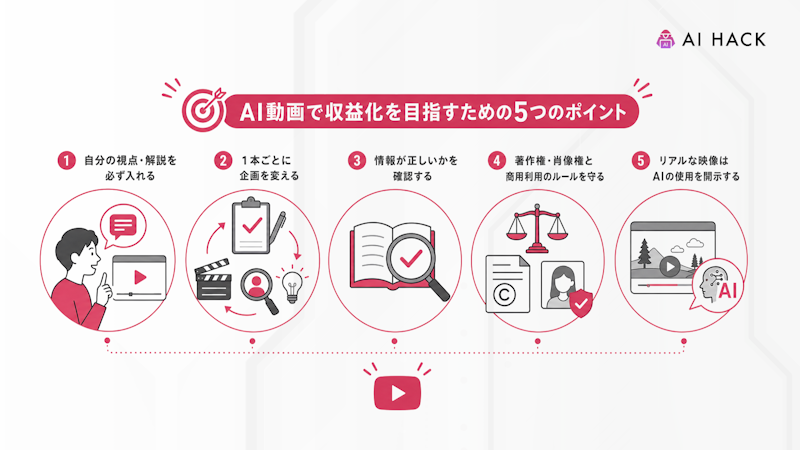 AI動画で収益化を目指すための5つのポイント