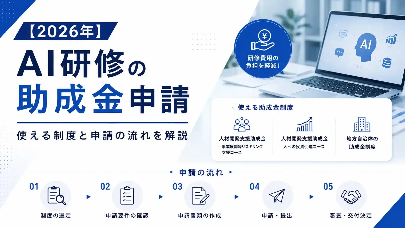 【2026年】AI研修の助成金申請｜使える制度3選と申請の流れを5ステップで解説