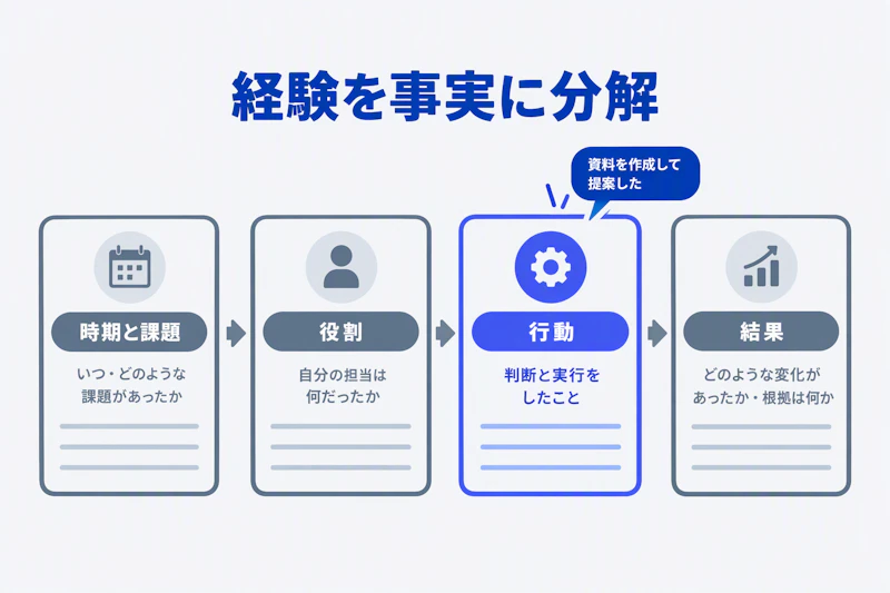 経験を状況・役割・行動・結果に分ける記入シート