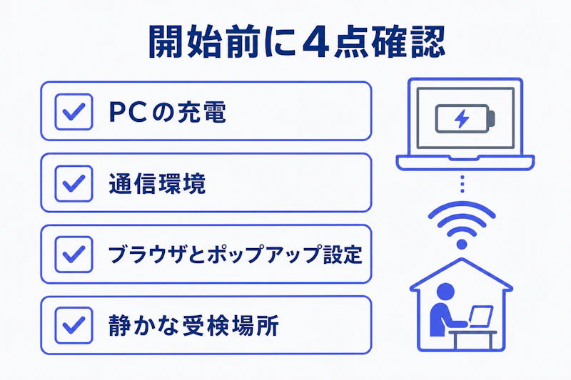 GABを自宅受検する前に確認する項目をまとめた図