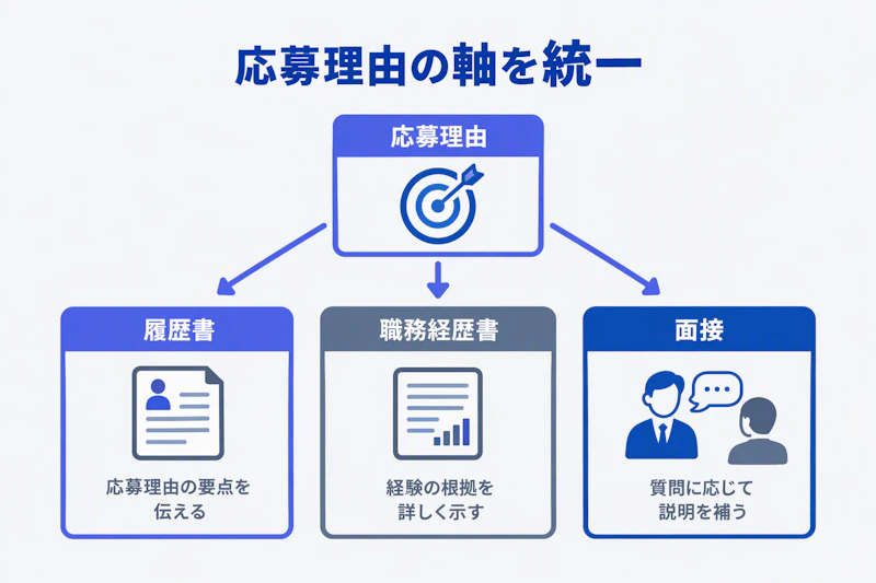 一つの応募理由を履歴書と職務経歴書と面接で伝える関係