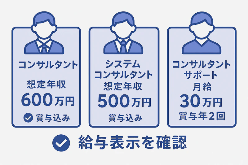 ベイカレントの職種別に異なる給与表示を示す図