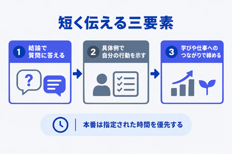 結論、具体例、学びの順で短く回答する構造