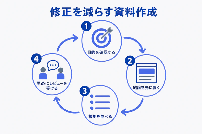 目的確認からレビューまでの資料作成サイクル