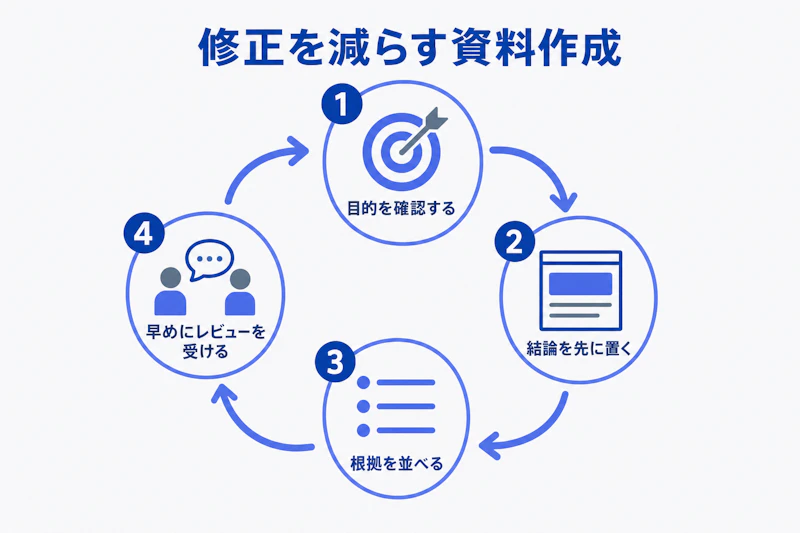 目的確認からレビューまでの資料作成サイクル