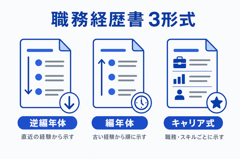 逆編年体、編年体、キャリア式の職務経歴書フォーマット比較