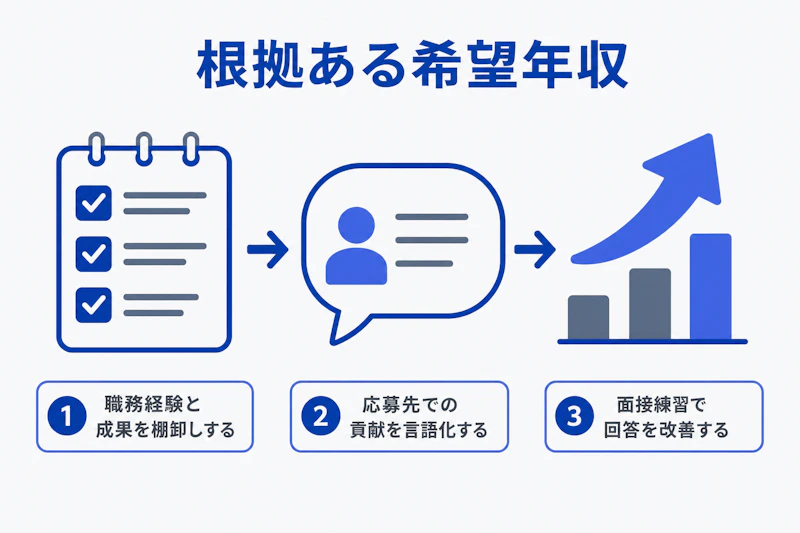 実績整理から面接練習を経て希望年収を伝える準備の流れ