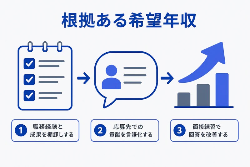 実績整理から面接練習を経て希望年収を伝える準備の流れ
