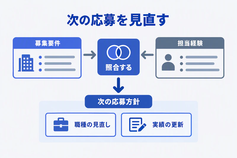募集要件と経験を照合して応募職種や実績の伝え方を見直す図