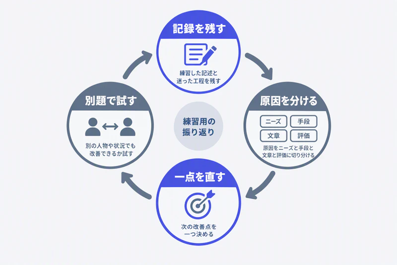 練習記録から原因を見つけ一つ直して別題で試す循環