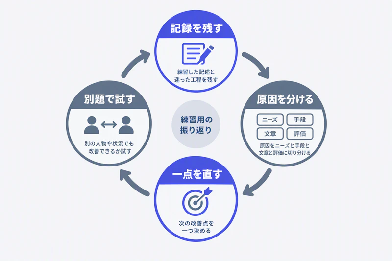 練習記録から原因を見つけ一つ直して別題で試す循環